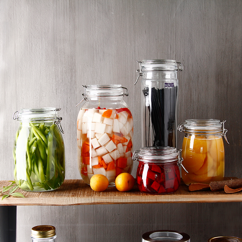 3.2L glass food jar/glass storage jar/glass container with buckle