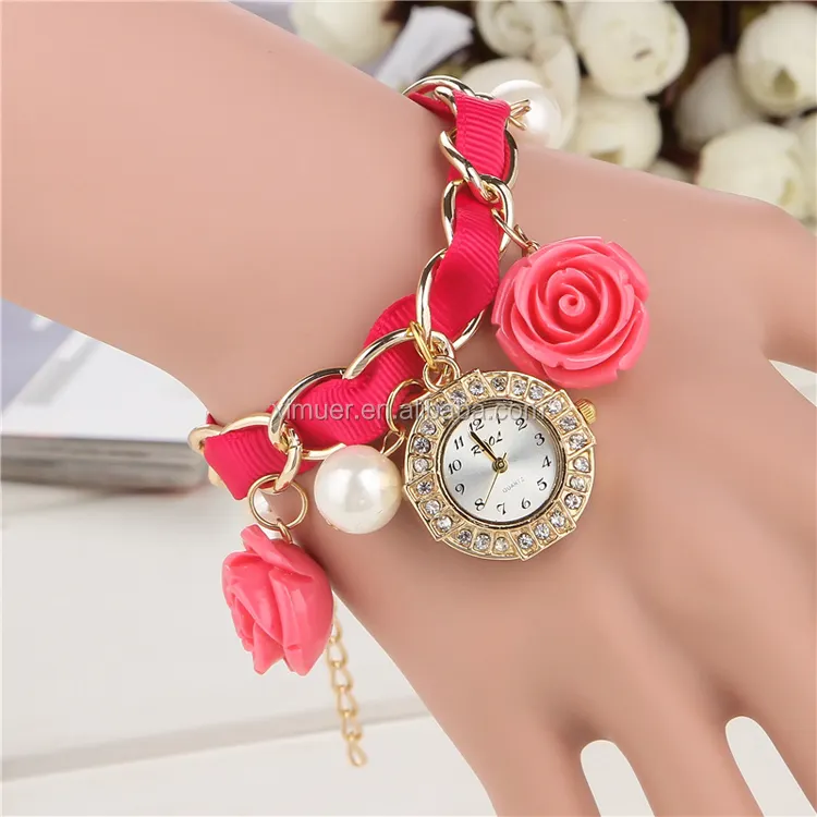 Fancy girls chain bracelet watch Resin flower pendant watch