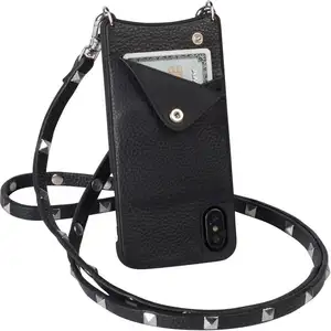 יוקרה אמיתי עור מקרי טלפון עם צוואר רצועת Wristlet Stand תואם טלפון Xs מקסימום עבור כרטיסי אשראי
