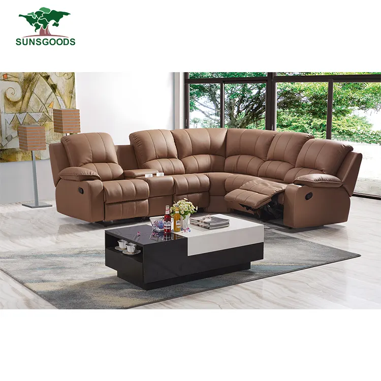 Chất Lượng Hàng Đầu Phòng Khách Nội Thất Da Góc Recliner Sofa Kiêm Giường, Nhà Sản Xuất Trung Quốc Recliner Corner Sofa