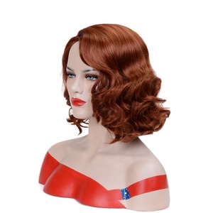 Parrucche Sintetiche Corte Ricci Marroni e Rosse Stile Bob, Ondulate, Prodotte in Cina, Popolari, Vendita all'Ingrosso per Donne - Product Image 3