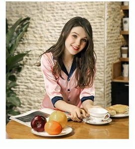 New Style Silk Satin Pajamas <b>Women</b> Summer Casual <b>Cardigan</b> Silk Sleepwear for Home or Outdoor - Product Image 5