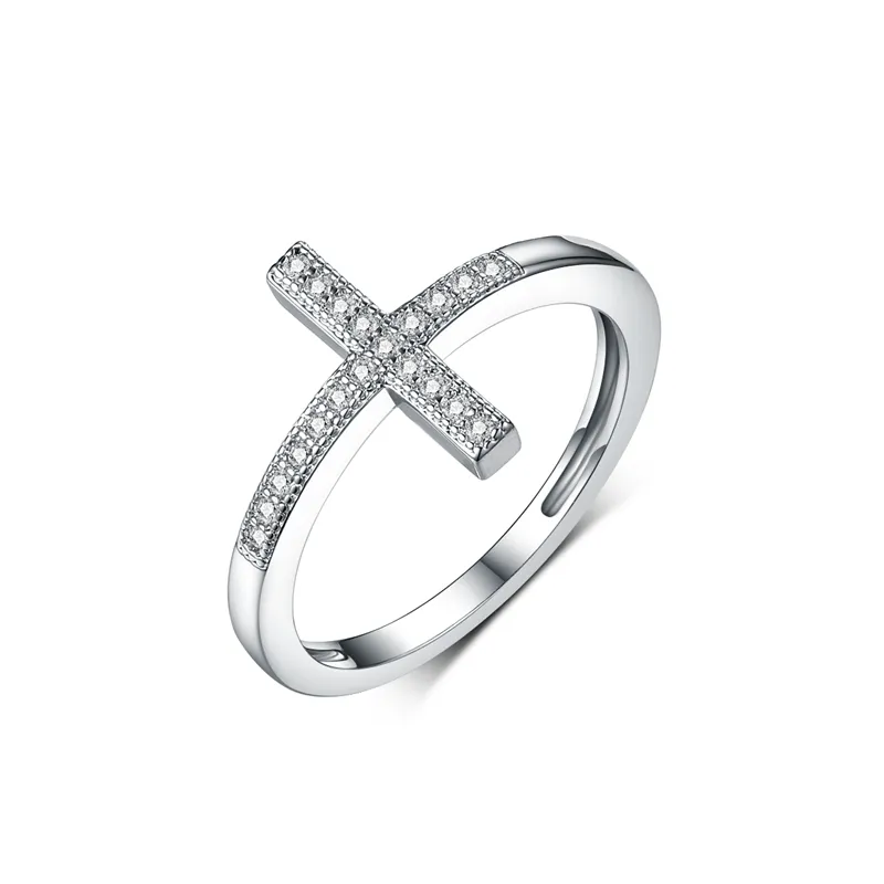 Sar7550 ag joias de marca designer, anel de cruz para homens banhado a ouro branco 18k aaa cz zircônia