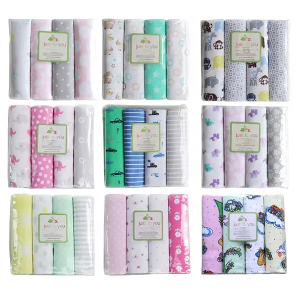 76*76cm 100% cotton 4 pack flannel receiving blanket for baby