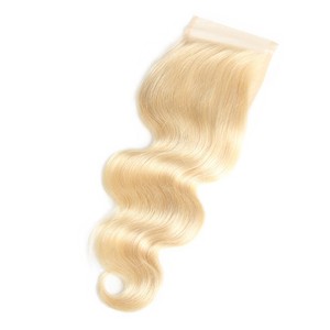 Perruque Lace Frontal Closure wig brésilienne — monstar, cheveux naturels, Body Wave, Base en soie, 4x4 5x5, couleur blond 150%, densité <span class=keywords><strong>613</strong></span> - Product Image 2