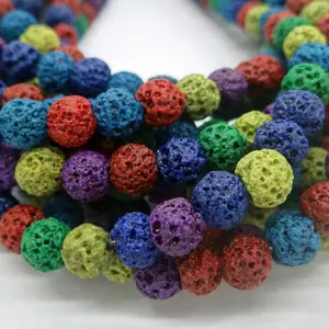 Wholesale Colorful Lava Volcanic for Jewelry Making Colorful Lava Volcanic Round Stone Loose Beads