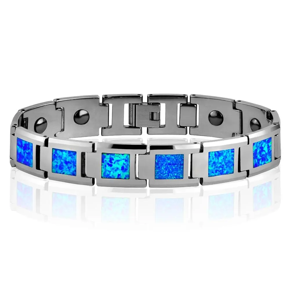 Pulseira de tungstênio biométrico, de alta qualidade, natural, azul, opala, masculina