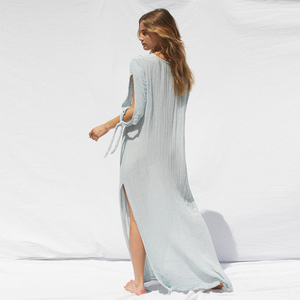 Abito boho maxi caftano in crepe di pizzo con spacchi laterali a taglio basso - Product Image 3