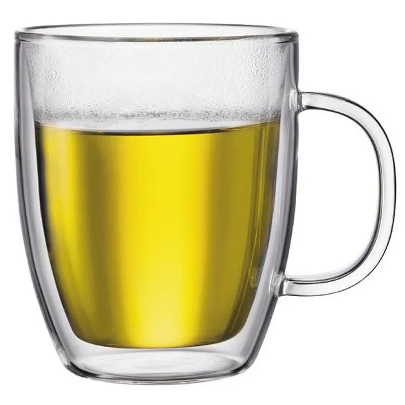 Blank mug Wholesale Beer Tea Mug Double Wall Glass Cups Customized Logo Water Glass Mug with Handle 475 ml