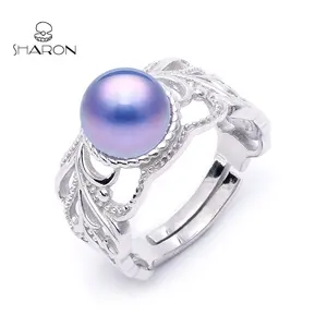 Women Jewelry Sterling Silver Freshwater Cultured Pearl Custom Flower Ring Mountings Bridal Ring Set