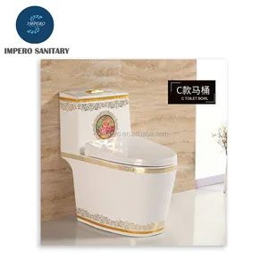 GS-007 Complex design gold textures rose drawing bathroom one piece toilet