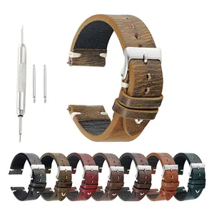 Bracelet de montre en cuir véritable fait à la main vintage pour hommes et femmes, en stock 18mm 20mm 22mm 24mm
