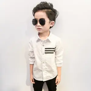 中国儿童批发服装 100% 棉儿童长袖男孩衬衫