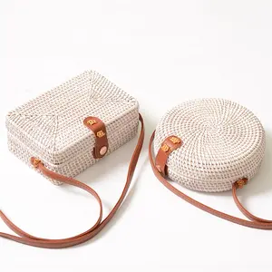 2024Popular Bali Island Hand Woven Handbag Small Round Handmade Rattan Straw Bag Bohemia Mini Summer Beach Circle Shoulder Bag