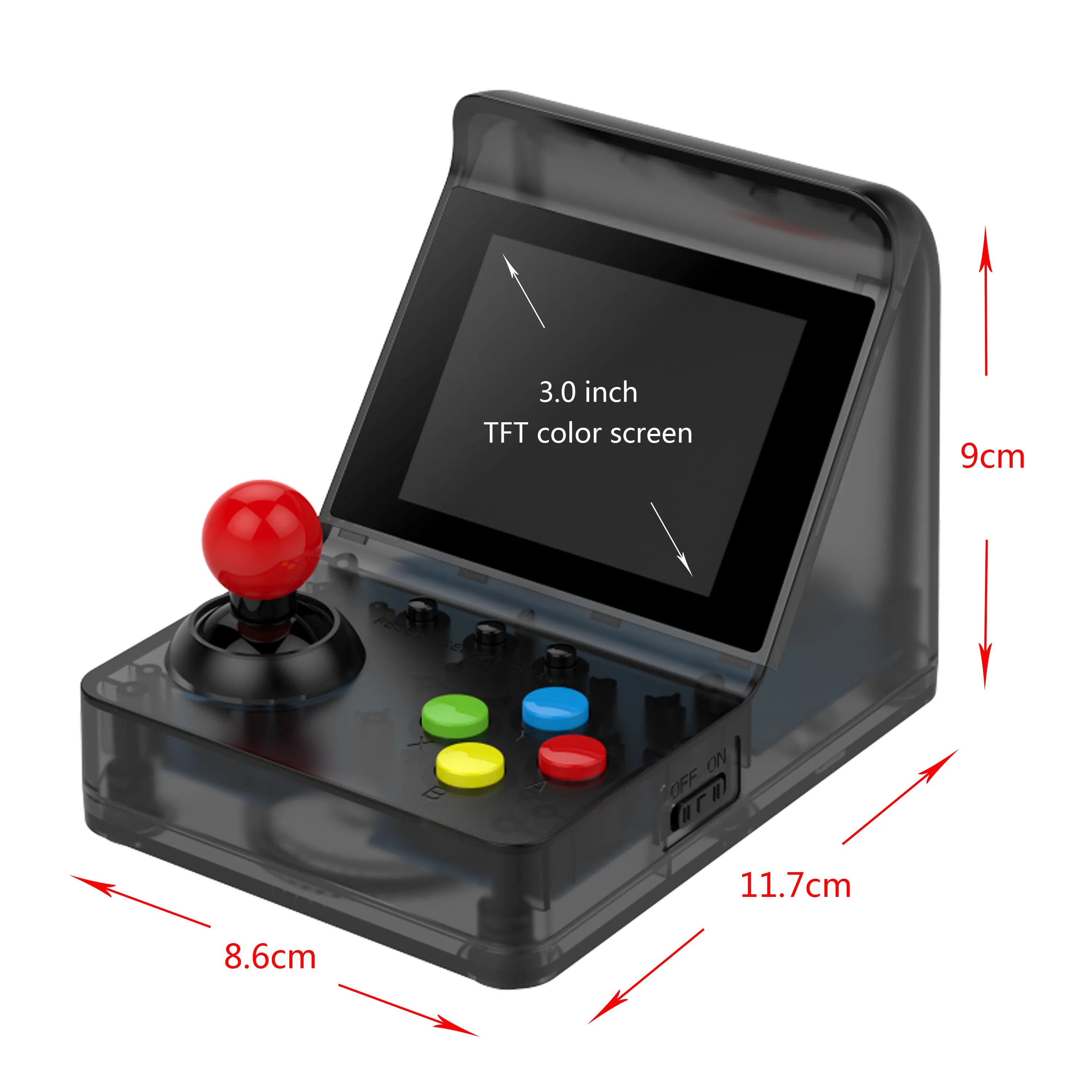Mini console de jogos portátil, 32 bit, preto translucente, dois jogadores com cabo de conexão, arcade retrô, mini máquina de jogos arcade