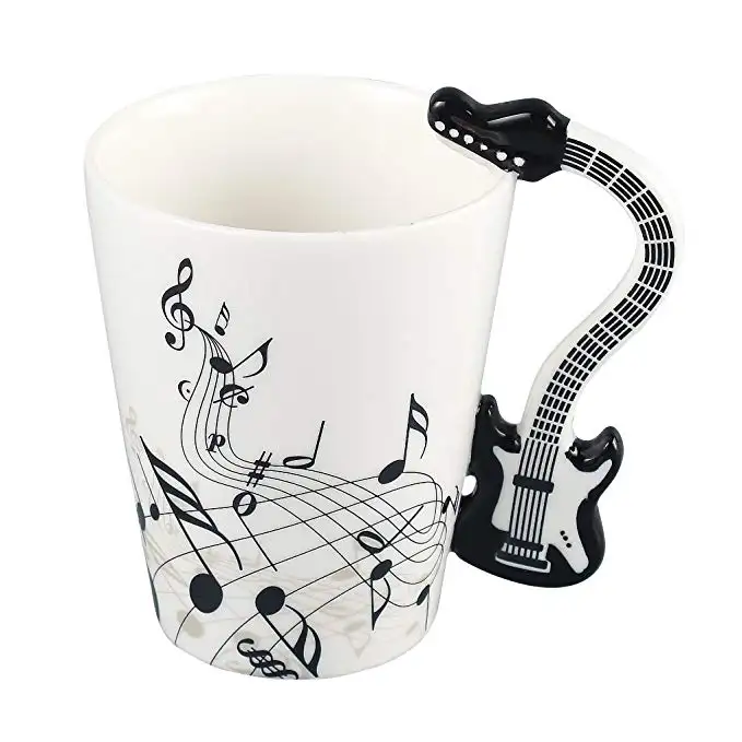 Zogift Creativo unico di disegno chitarra elettrica strumento musicale di ceramica tazza di caffè con interessanti maniglia