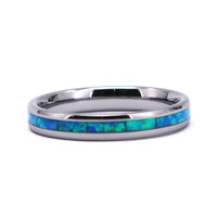 Bague en carbure de tungstène pour femme, tendance, pour mariage, avec incrustations d'opale synthétique bleue et vert clair de 3,5 mm, THX Jewelry