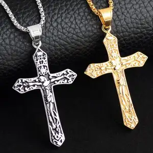 Titanium Staal Jesus Cross Ketting Hanger Christus Amulet Rvs Cross heren Ketting Religieuze Sieraden