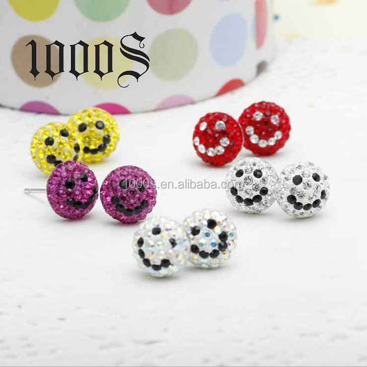 Hot Christmas gift! Colorful expensive happy smile least wholesale 10mm crystal stud earring - Product Image 1