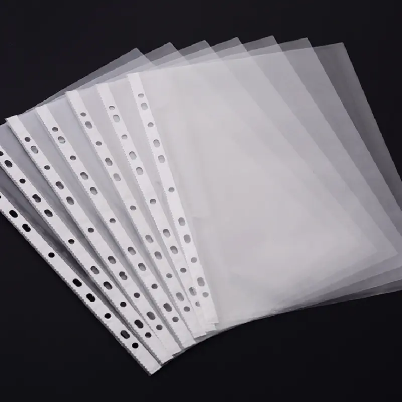 Özel dayanıklı 11 delik şeffaf pürüzsüz yüzey A4 poşet dosya delikli cepler
