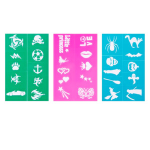 Kit Stencil Seni Gambar Tato dengan Glitter Wajah dan Lem Tubuh, untuk Anak-anak, Remaja, dan Dewasa, Kit Tato Temporer - Product Image 1