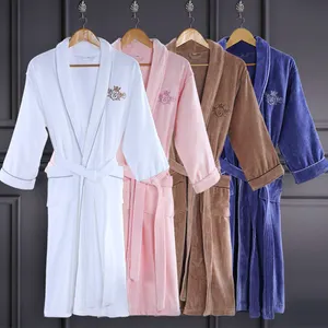 Bán Chạy Tùy Chỉnh Logo Khăn Choàng Cổ Áo Tắm Robe 100% Cotton Velour Terry Áo Choàng Tắm Cho SPA Resort Khách Sạn