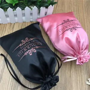 Custom satin silk bag for hair bundles/braided wigs, satin virgin hair packaging bag