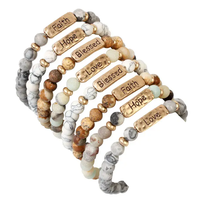Pulseira de pedra preciosa com mensagem personalizada, bracelete com pedra preciosa de cristal com letra esticável para cura