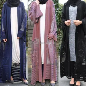 Professional Factory Supply Middle East Fashionable Mesh Embroidery Muslim Saudi Style Thobe Simple Abaya Designs Pictures