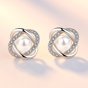 Boucles d'oreilles à clous torsadées en perles de cristal, argent sterling 925, bijoux pour femmes - Product Image 2