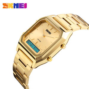 <span class=keywords><strong>SKMEI</strong></span> <span class=keywords><strong>1220</strong></span> Montre Bracelet Quartz Or Décontractée Tendance pour Homme, Numérique LED Double Fuseau Horaire Sport Chronographe Étanche - Product Image 1
