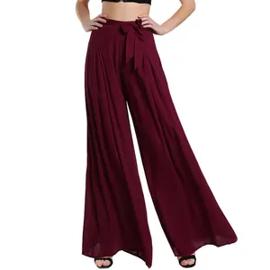 Ladies Plus Size Self Tie Fold Pleated Palazzo Pants