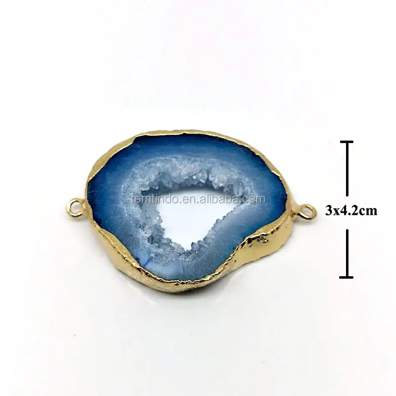 Brasil Agate Druzy Konektor Irisan Batu Akik Bermata-lapis Perak dengan Irisan Geode Drusy Liontin Druzy Perhiasan India