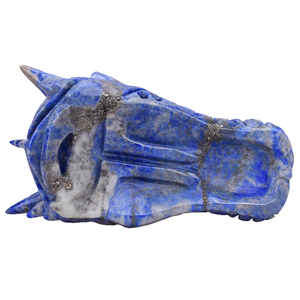 Naturale Lapis Lazluli Reiki curativo intagliato a mano realistico cristallo testa di drago teschio sculture in pietra e sculture drago