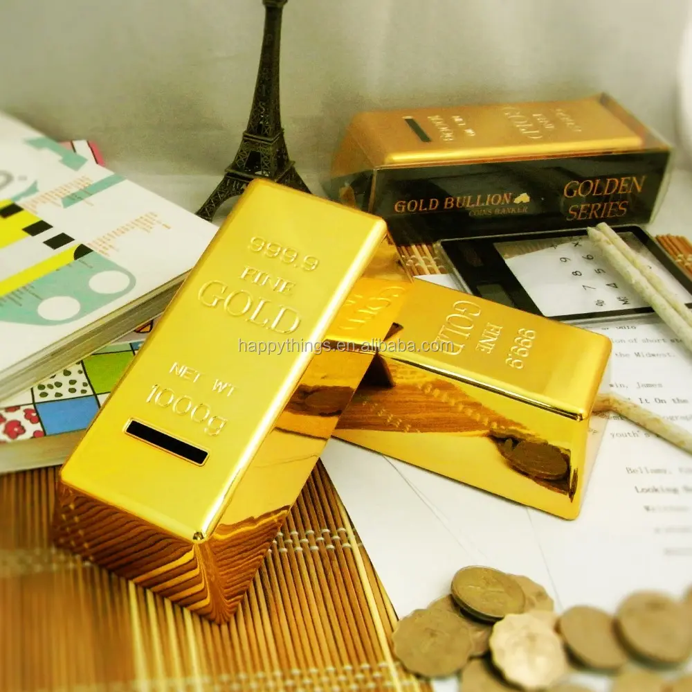 फैक्टरी प्रत्यक्ष के लिए गृह सजावट पदोन्नति उत्पाद में स्वर्ण बुलियन शैली प्लास्टिक पैसे की बचत सिक्का बॉक्स