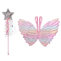 Lovely sparkle glitter bordado princesa mariposa ala princesa varita oem suministros de fiesta