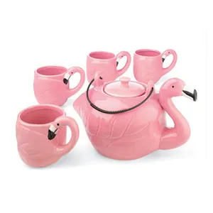 Conjunto de chaleira de flamingo rosa
