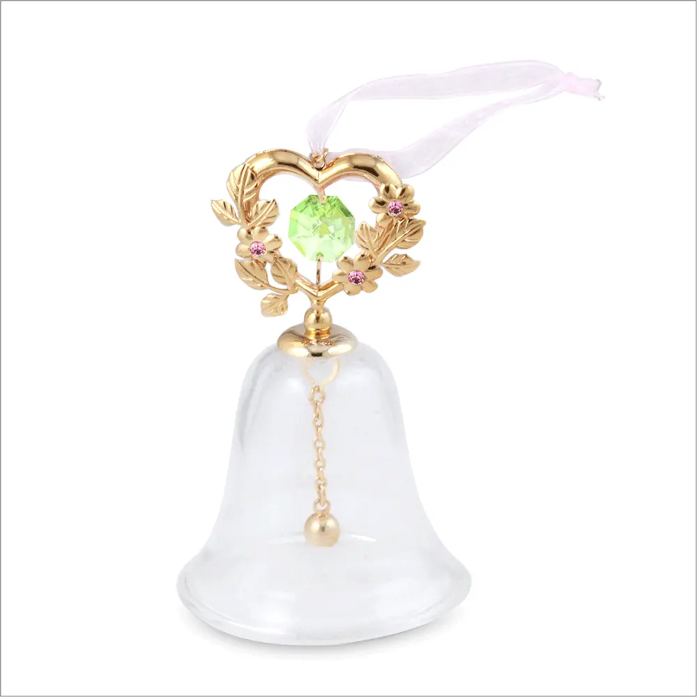 Clochette de verre plaqué or, ornement personnalisé avec cristaux brillants découpés, cadeau de mariage