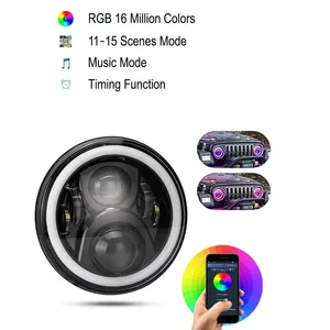 Morsun 7 pollici HA CONDOTTO il <span class=keywords><strong>Faro</strong></span> auto sistema di illuminazione 7 pollici rotonda <span class=keywords><strong>RGB</strong></span> halo anello led fari - Product Image 1