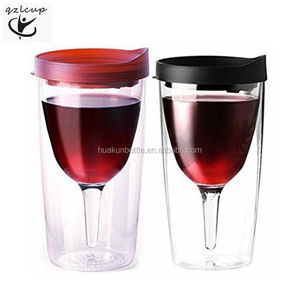 Hot sales custom printed and color plastic cup or glass,double wall plastic wine cup with lid
