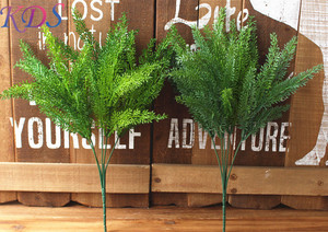 Feuilles vertes artificielles en plastique, vente en gros, 6 têtes, plantes vertes, gazon fern pour mur vert et mariage - Product Image 6