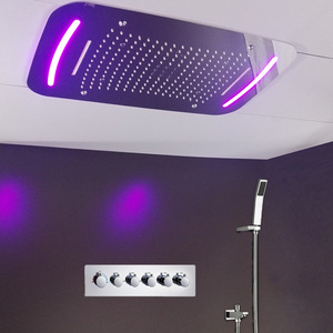 Rubinetti moderni Termostatico Miscelatore <span class=keywords><strong>Doccia</strong></span> Set <span class=keywords><strong>Doccia</strong></span> <span class=keywords><strong>Multifunzione</strong></span> Testa A Soffitto Lucido In Ottone con 5 Modi Valvola - Product Image 4