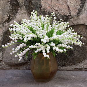 Prix de gros, fleurs décoratives très vendues, bouquet de mariée, fleurs artificielles au toucher réel, muguet pour mariage - Product Image 3
