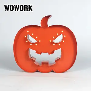 2024 WOWORK lampu huruf bohlam logam kerajinan Halloween labu LED untuk dekorasi kamar bayi