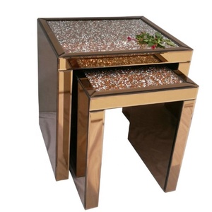 Antique Gold <strong>Crushed</strong> <strong>Diamond</strong> <strong>Furniture</strong> Mirrored Side End Table - Product Image 1