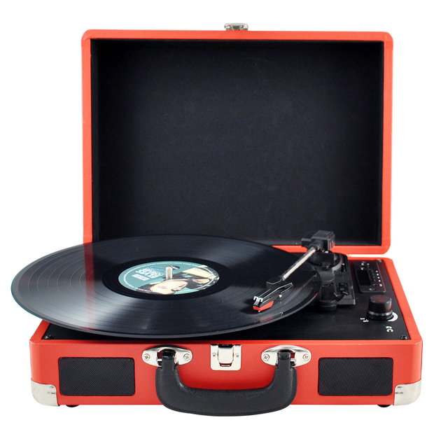 OEM Wooden PU Leather 3 Speed Portable Suitcase Gramophone Disk Player Wireless Bluetooth Creative Retro Turntable Record Player