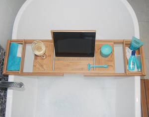 <span class=keywords><strong>Vasca</strong></span> <span class=keywords><strong>da</strong></span> <span class=keywords><strong>bagno</strong></span> Caddy con SPECCHIO con L'estensione di Slittamento Non I Lati, Supporto di Vetro di Vino, 2 Rimovibile Scaffali di Stoccaggio - Product Image 2