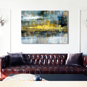 Superbe artiste peint à la main moderne peinture à l'huile abstraite art mural doré pour la décoration du salon toile populaire à l'huile faite à la main - Product Image 3