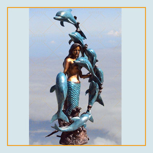 Grande sculpture de bronze d'une femme <span class=keywords><strong>nue</strong></span> en plein air, statue de sirène avec dauphin - Product Image 2