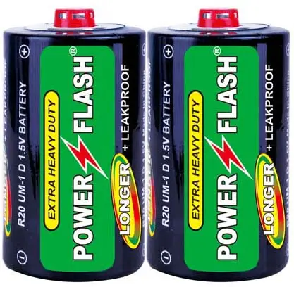 Power Flash Zink Carbon R20 D Size Um-1 Sum1 Droge Cell Batterij 1.5V, Super Heavy Duty Batterij